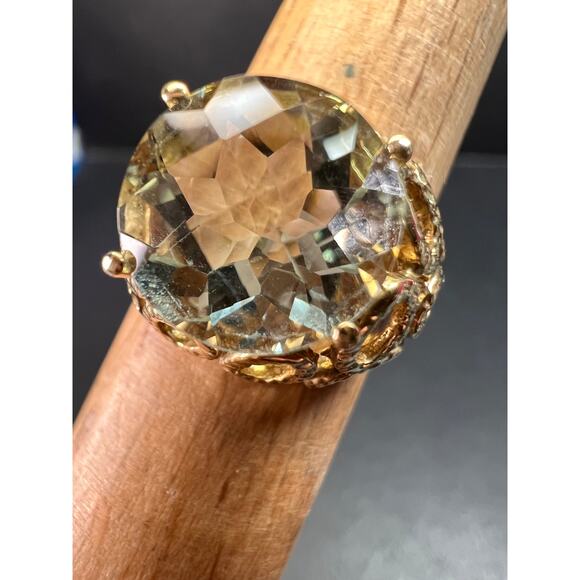 Vintage 10K Yellow Gold Prasiolite (Green Amethyst) Filigree Ring Size 7 - Picture 14 of 16